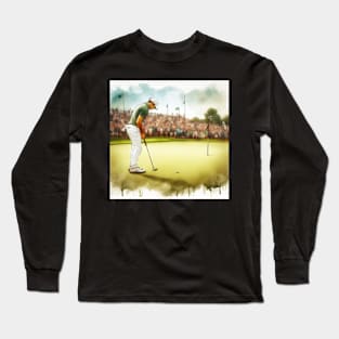 Artistic illustration of golfer putting on the 18th green Long Sleeve T-Shirt